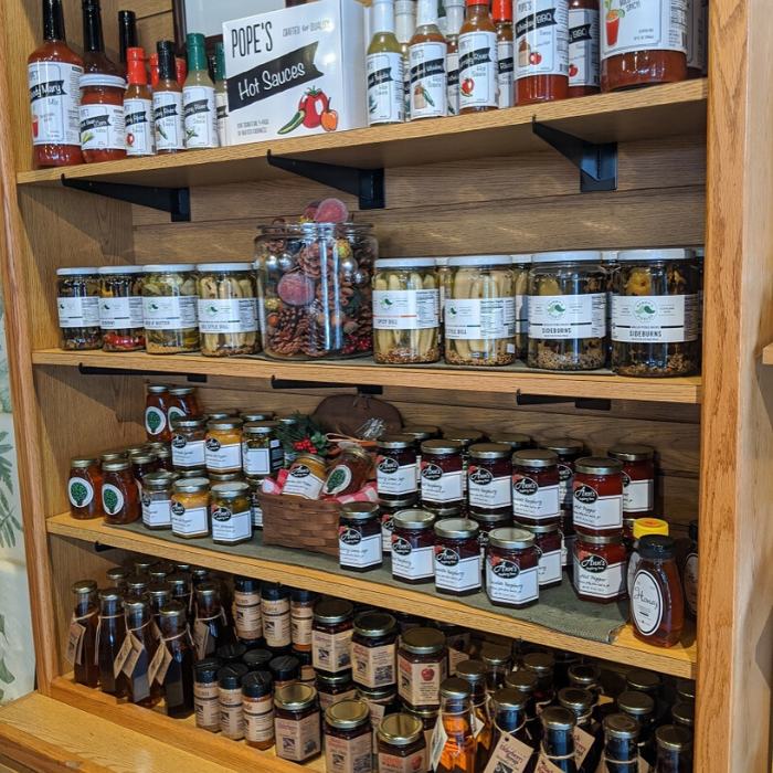 Local products on shelf in store