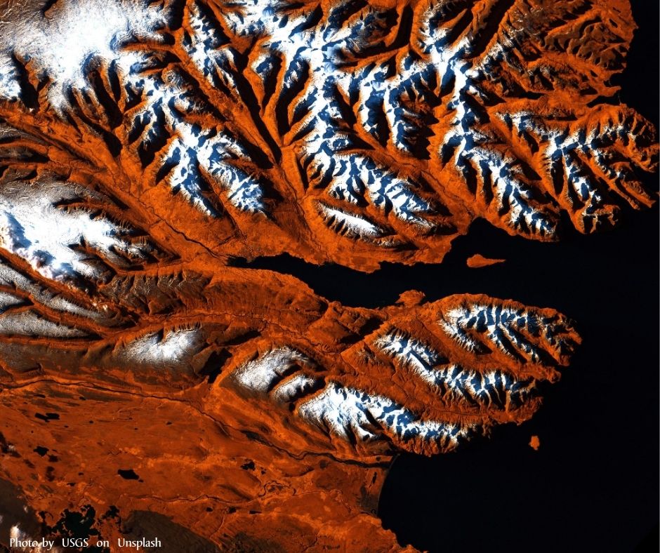 a aerial view of the mountains and the runoff rainwater carved shapes.