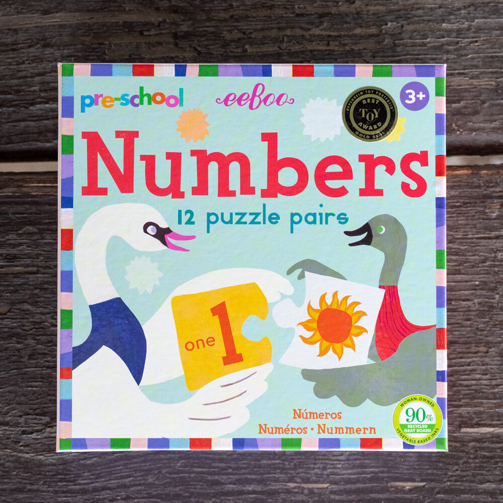 Numbers Puzzle Pairs (front) word "one' and picture of one sun