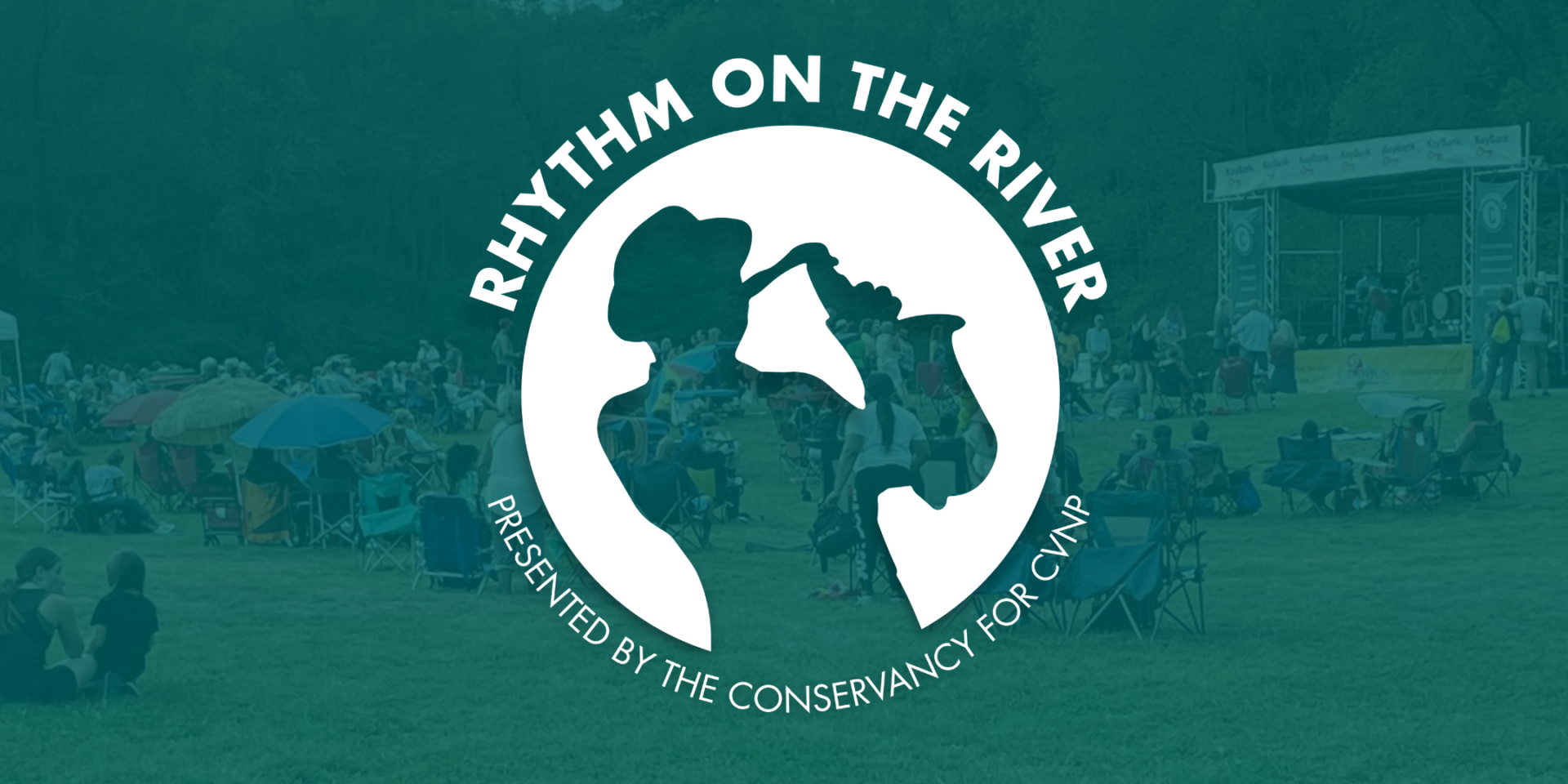 Rhythm on the River logo with people in the background