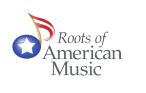 Roots of American Music logo with musical note.