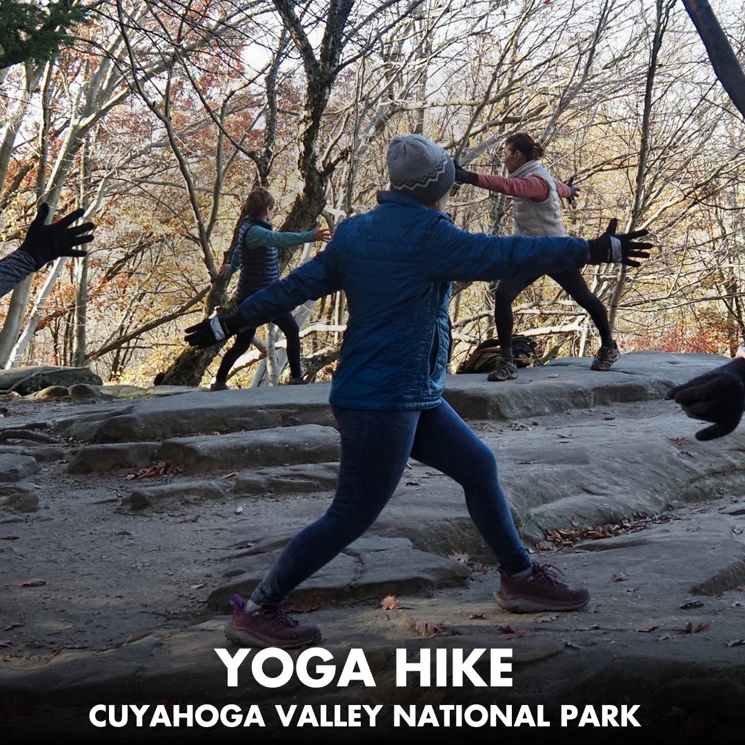 A photo of people doing outdoor yoga in Cuyahoga Valley National Park.