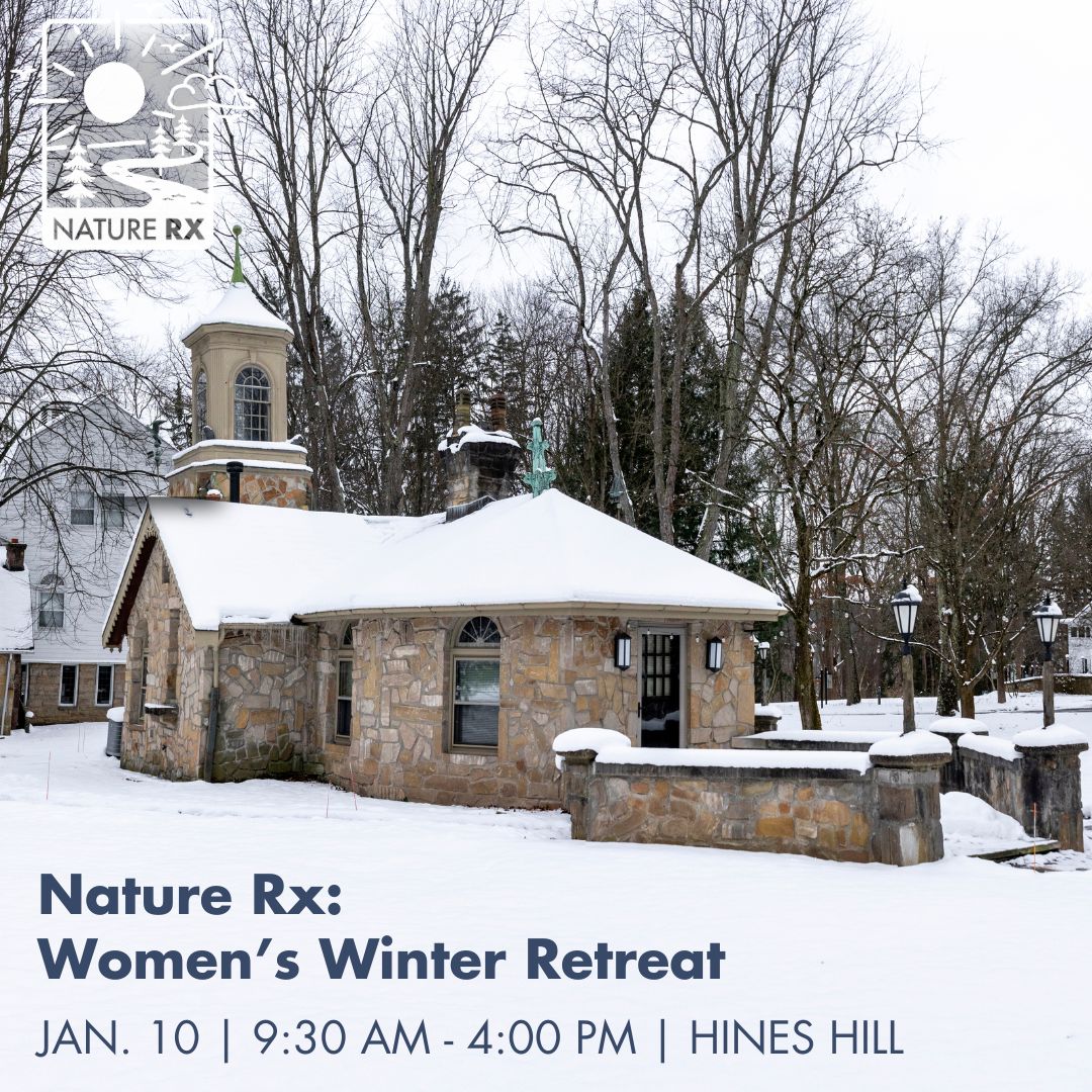 A photo of Stone Cottage at the Hines Hill Campus in Cuyahoga Valley National Park. The grounds and roof are covered in snow.