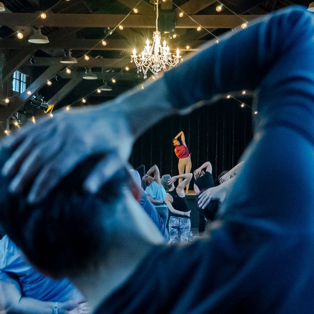A photo of people doing yoga indoors at Happy Days Lodge in Cuyahoga Valley National Park.